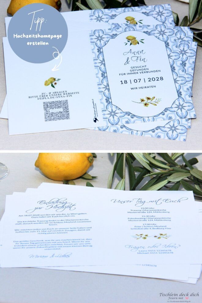 Einladungskarten für die mediterrane Hochzeit