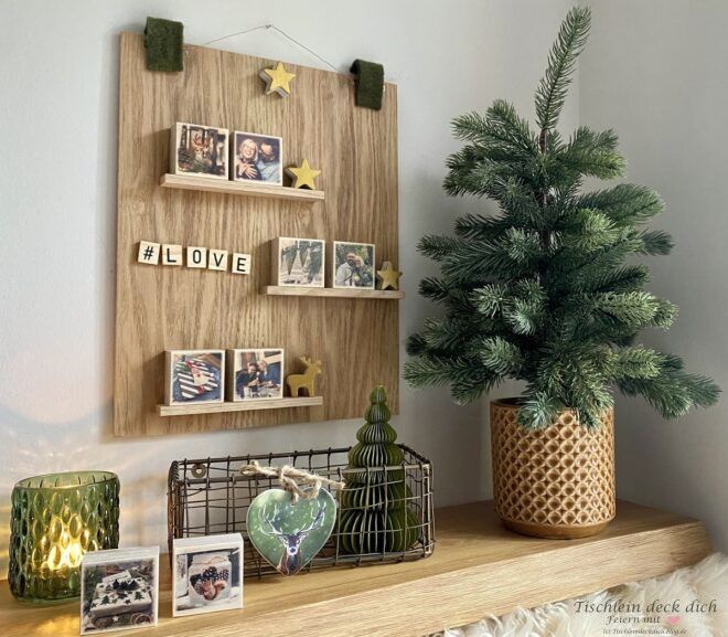 DIY aus Holz, Fotogeschenk Holzboard mit Klötzchen für Fotos