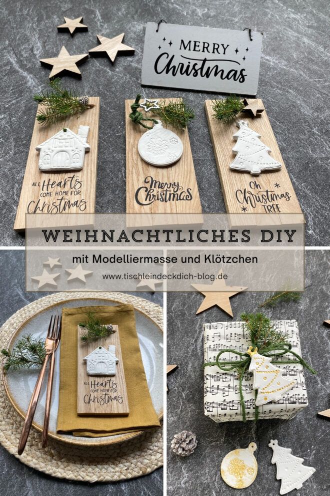 Pinterest Pin für ein weihnachtliches DIY mit Modelliermasse, lufttrocknend und Klötzchen