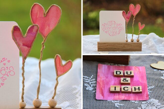 Papierdrahtherzen mit rosa Aquarellpapier