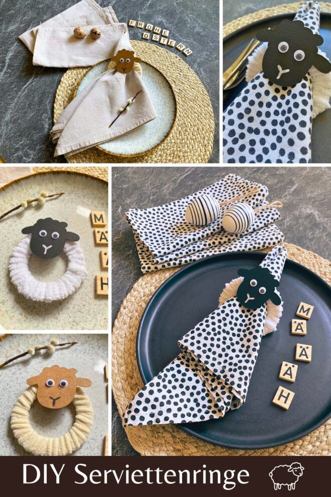 Pinterest Pin für Serviettenring Ostern mit Wollschafen