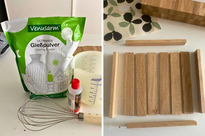 Anleitung für Holztablett mit Klötzchen und Gießpulver