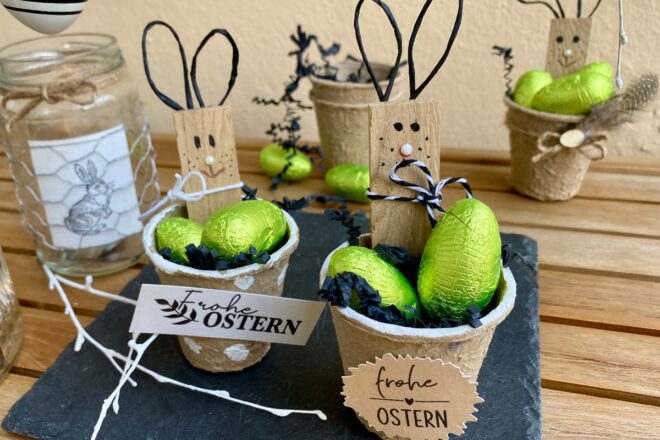 Geschenkidee für Ostern mit Anzuchtbechern und Klötzchen