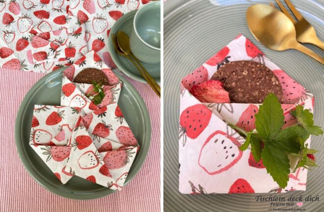 Serviettendekoration mit Erdbeeren Motiv