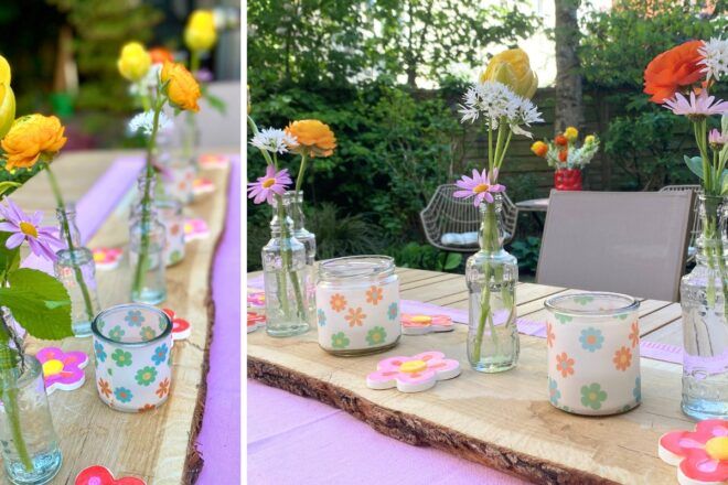 bunte Tischdeko für das Sommerfest im Garten