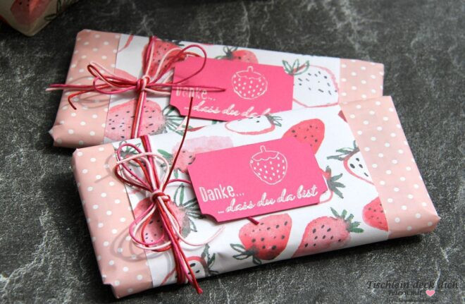 Schokoladen Gastgeschenk für die Erdbeerzeit