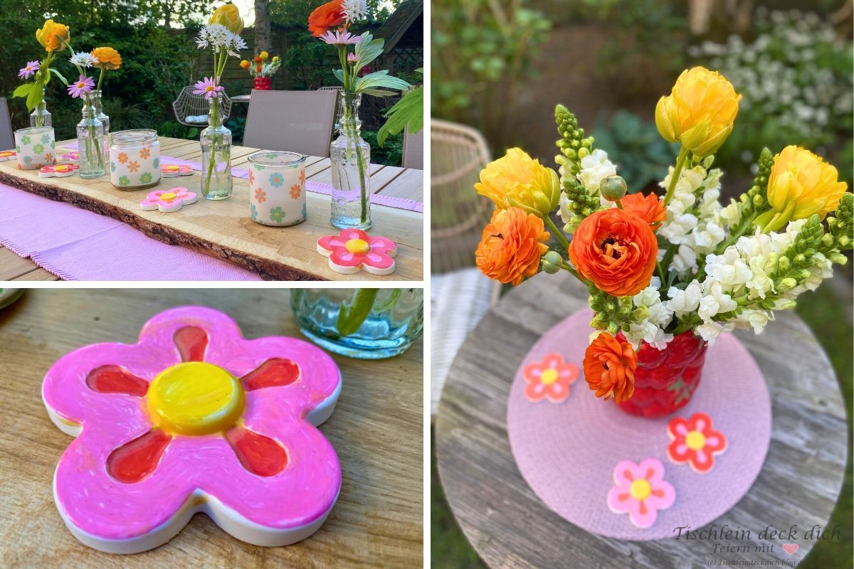 Flower Power Tischdeko für draußen: sommerliche Ideen mit Retrocharme