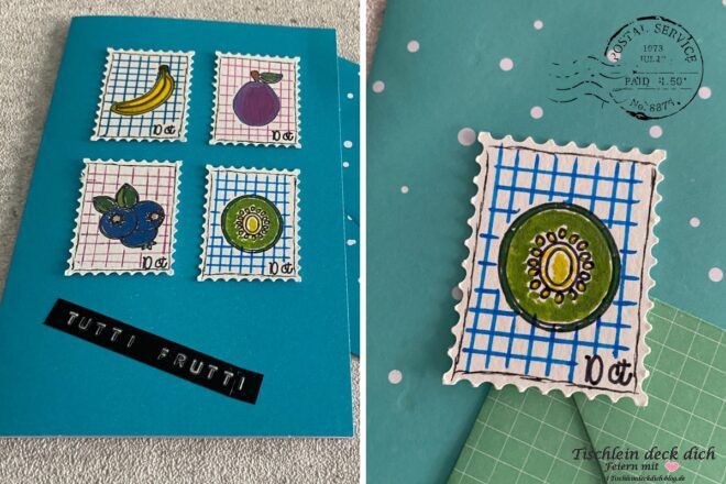 Kartengestaltung mit selbst gemachten Briefmarken