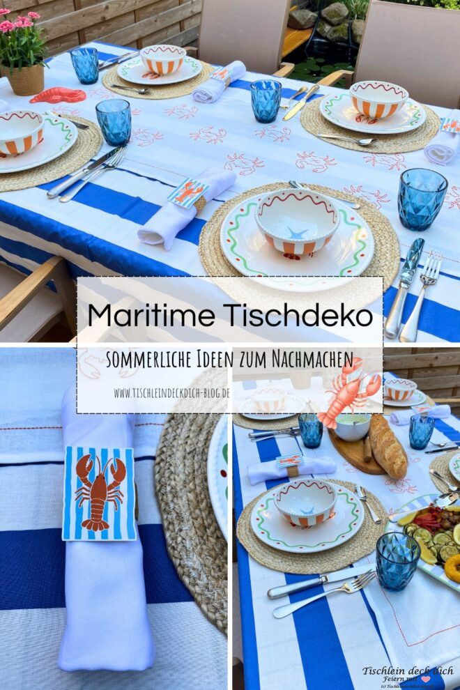 Pinterest Pin für eine sommerliche Tischdekoration im Küstenlook