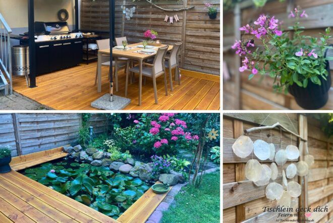 Impressionen einer Terrasse mit Seerosenteich