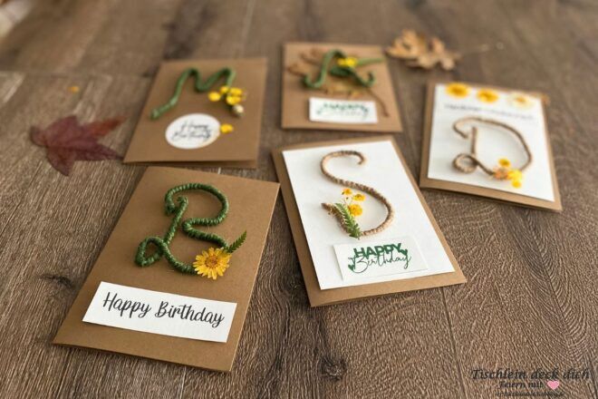 Grußkarten Happy Birthday mit Drahtbuchstaben