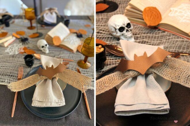 Serviettendeko mit Fledermaus aus Kunstleder für Halloween
