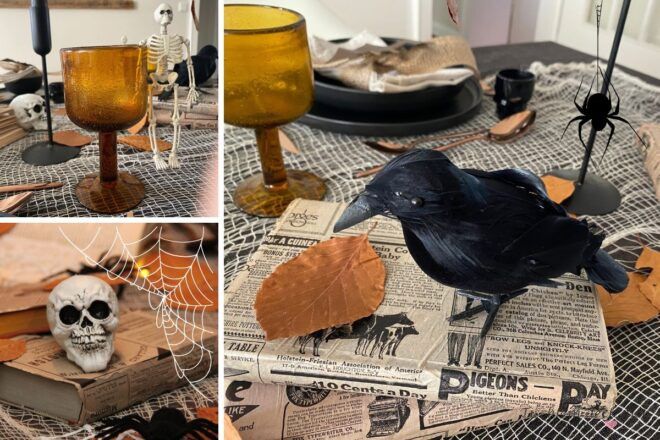 große schwarze Krähe für die Halloween Tischdekoration